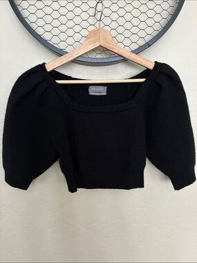 Urban Outfitters Black Puff Sleeve Cropped Knit Top